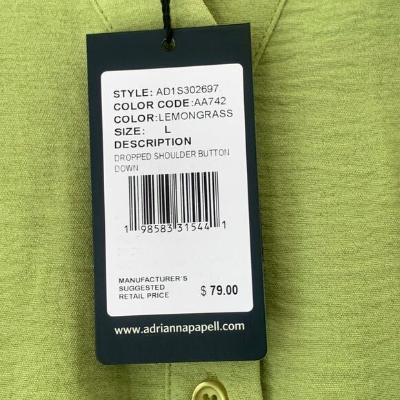 NWT Adriana Papell Blouse Button Down Tie Waist Large Short Sleeve Collar Green - Picture 4 of 9
